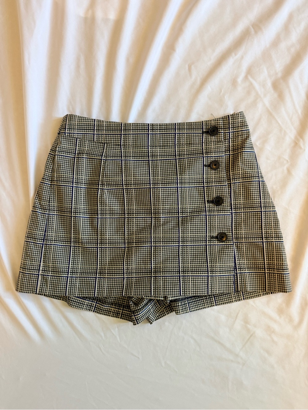 Sunday Best Black & Cream Plaid Mini Skort with Navy Windowpane